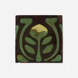 Early tile with vegetal cross-section design by Van Briggle Pottery, c. 1907-08, glazed earthenware, sold Jan 2025