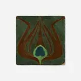 Early tile with peacock feather motif by Van Briggle Pottery, c. 1908, glazed earthenware, sold Jan 2025