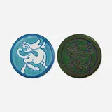Chauncey Thomas for California Faience, Tiles with mythical creatures, set of two, c. 1920, glazed earthenware