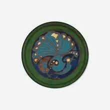 California Faience, Tile with peacock, c. 1920, glazed earthenware