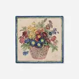 Rare tea tile with flower basket by Edith Penman and Elizabeth Hardenbergh for Byrdcliffe, c. 1920, glazed earthenware, sold Jan 2025
