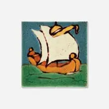 C. Pardee Works, Tile with small sailing vessel at sea, c. 1925, glazed earthenware