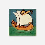 C. Pardee Works, Tile with small sailing vessel at sea, c. 1925, glazed earthenware