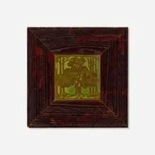 Arthur Eugene Baggs for Marblehead Pottery, Scenic tile with oak tree, c. 1915, glazed earthenware