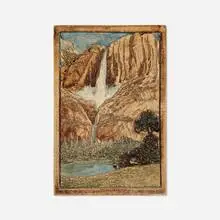 Claycraft Potteries, Scenic tile with a view of Yosemite Falls, c. 1928, glazed earthenware