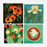San José Pottery, Collection of four tiles with flowers, c. 1945, glazed earthenware