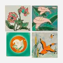 Collection of four tiles by San José Pottery, c. 1945, glazed earthenware, sold Jan 2025