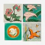 San José Pottery, Collection of four tiles, c. 1945, glazed earthenware