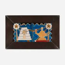 New Jersey School, Two-tile tableau with Masonic symbols, c. 1935, glazed earthenware