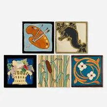 Flint Faience Tile Company, Collection of five tiles, 1921-1933, glazed earthenware