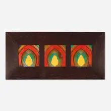 Robert Rossman Company, Framed collection of three tiles, c. 1929, glazed earthenware