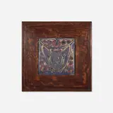 Rare hand-painted production trivet with frog and flowers by William E. Hentschel for Rookwood Pottery, 1913, glazed earthenware, sold Jan 2025