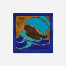 California Faience, Tile with sailing vessel at sea, c. 1925, glazed earthenware