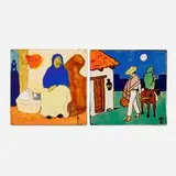 San José Pottery, Tiles with figures, set of two, c. 1945, glazed earthenware