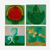 J.B. Owens Pottery, Collection of four tiles, c. 1908, glazed earthenware