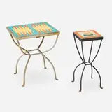 D&M Tile Company, Tile-top occasional tables, set of two, 1928-39, glazed earthenware, wrought iron