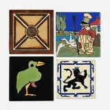 Collection of four tiles by J.B. Owens Floor and Wall Tile Company, c. 1915, glazed earthenware, sold Jan 2025