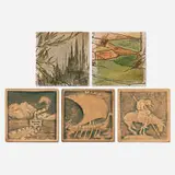 Collection of five tiles by California Art Tile Company, c. 1935, glazed earthenware, sold Jan 2025