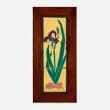 Three-tile tableau with iris by Linda Dixon and Drew Krause for Lddk Studio, c. 2000, glazed earthenware, sold Jan 2025