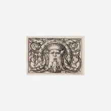 Hans Sebald Beham, Ornament panel with a large bearded mask, 1543, engraving on laid paper