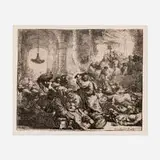 Christ Driving the Money Changers from the Temple by Rembrandt Harmensz van Rijn, 1635, etching on laid paper, sold Dec 2024