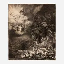 Rembrandt Harmensz van Rijn, The Angel Appearing to the Shepherds, 1634, etching on laid paper with Foolscap watermark