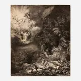 The Angel Appearing to the Shepherds by Rembrandt Harmensz van Rijn, 1634, etching on laid paper with Foolscap watermark, sold Dec 2024