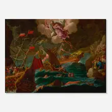 Neapolitan School, God destroying a Turkish fleet, c. 1700, oil on copper
