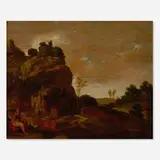 Jacob Symonsz. Pynas, A herdsman seated in a rocky landscape, oil on panel