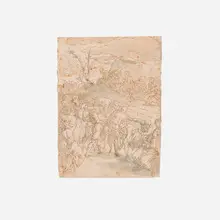 attribution Lambert Sustris, The adoration of the golden calf (after Tintoretto), pen and ink with watercolor on paper