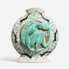 Édouard Cazaux, Canteen vase with figure and gazelles
