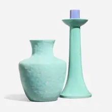 Overbeck Pottery, Candlestick and vase