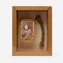 Bruce High Quality Foundation, Self Portrait (Desperado), 2001-10, polyurethane foam with acrylic on playing card in painted box construction with rope