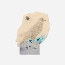Kiki Smith, Starling in Snow, 2005, ink on Nepal paper and photograph