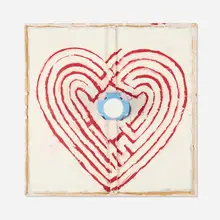 Mike Cloud, Elephant on Heart Maze, 2005, oil on linen with plastic child’s toy and stretcher bars