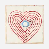Mike Cloud, Elephant on Heart Maze, 2005, oil on linen with plastic child’s toy and stretcher bars