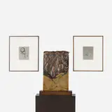 Anthony Pearson, Untitled (Pour Arrangement), 2008, bronze with liver of sulfur patina, wood pedestal; solarized silver gelatin print in artist's frame