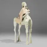 Sam Anderson, Elaine, 2016, epoxy clay, wood, found leather and wool