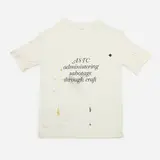 Amanda Ross-Ho, Administering Sabotage Through Craft, 2010, cotton jersey, embroidery thread, aluminum thumbtacks, acrylic paint, latex paint, cabernet sauvignon, cat hair, dirt, coffee, buckram, matte medium