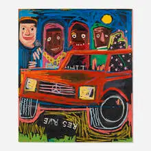Milo Matthieu, Routine Stop, 2022, collage and oil on linen