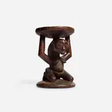 Luba, Prestige stool, female caryatid, carved wood