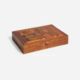 Enrico Bernardi, Trompe L'oeil lidded inlaid box, 1952, mahogany with intarsia inlay decoration