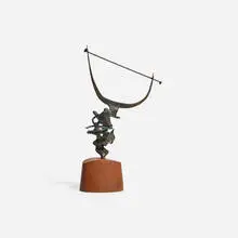 Jack Boyd, Untitled (Kinetic Sculpture), c. 1965, welded and patinated bronze, walnut