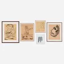 Joe Bradley, Five works, 2007-2015, graphite on paper; charcoal on paper