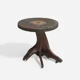 Folk Art, Stump and spool table, redwood, tree trunk, cork