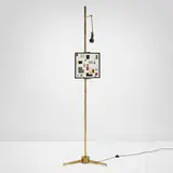 Angelo Lelii, Easel floor lamp, c. 1950, brass, enameled aluminum, brass-plated steel