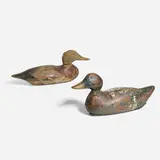 Mason Decoy Company, Duck decoys, pair, carved and painted pine, glass beads