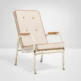 attribution Charlotte Perriand, Adjustable lounge chair for the Franco US Memorial Hospital, Saint-Lô, France, c. 1947, enameled steel, oak, upholstery, rubber