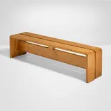 Rare and Early bench from Les Arcs, Savoie by Charlotte Perriand, c. 1968, pine, sold Oct 2025