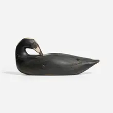 Augustus (Gus) Aaron Wilson, Preening Scoter decoy, c. 1920, painted and carved pine